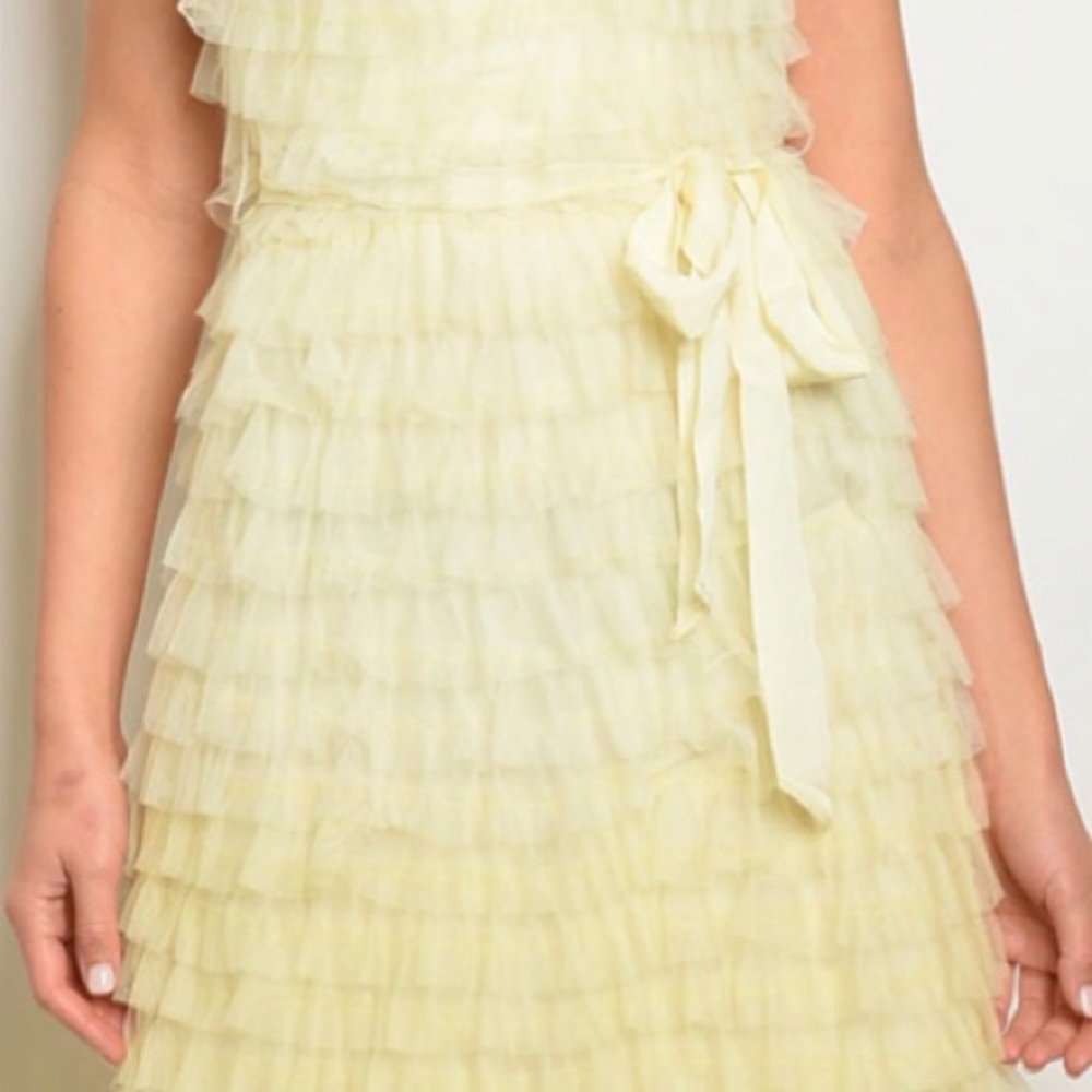 Brand New Strapless Yellow Tulle Ruffle Maxi Dress - Picture 5 of 7